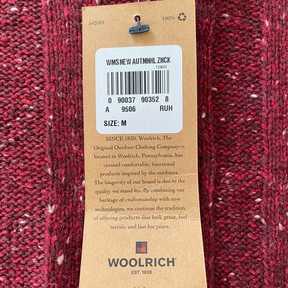 Woolrich Wool Blend Sweater 1/4 Zip Deep Ruby Heather Pullover Medium NWT - Picture 10 of 10